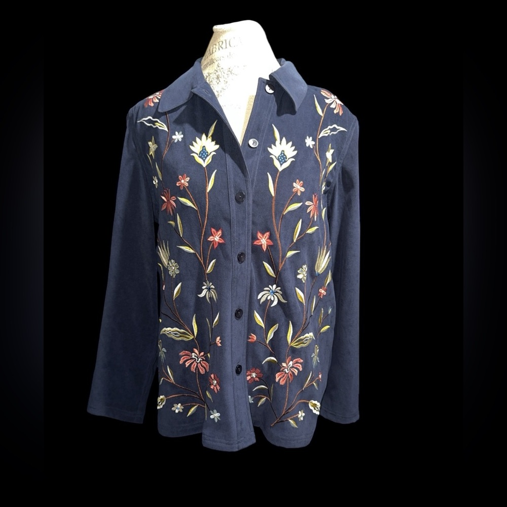 Embroidered Floral Navy Blazer